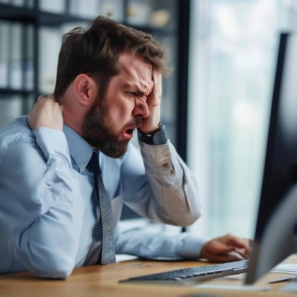 frustrated employee in front of computer