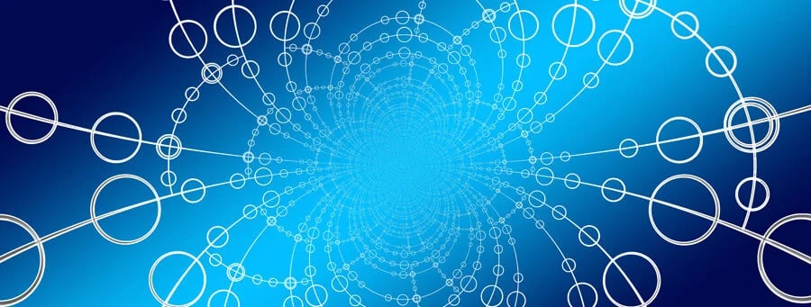 blue screen with a spiderweb of circles and lines