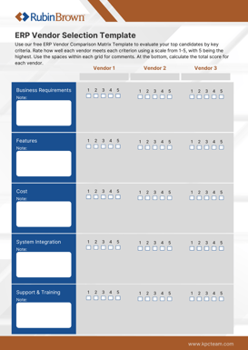 ERP Vendor Selection Template